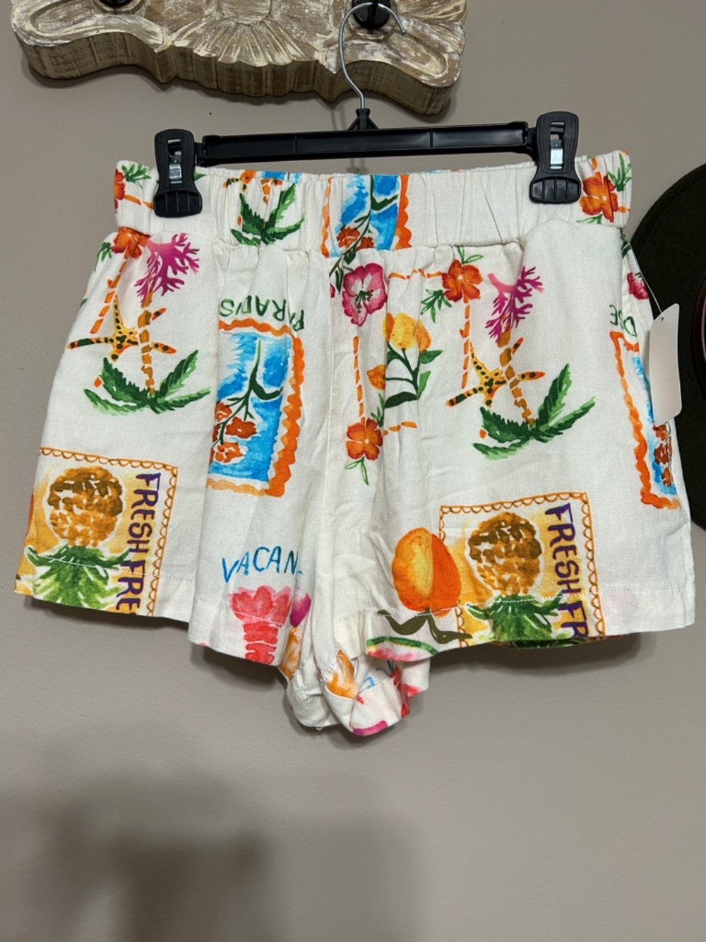 White Tropical Print Pull-On Bermuda Shorts